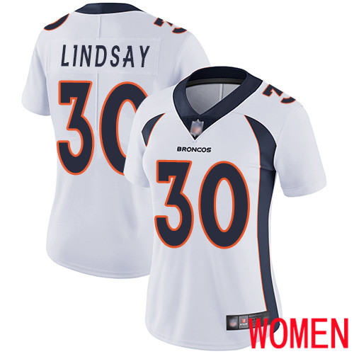 Women Denver Broncos #30 Phillip Lindsay White Vapor Untouchable Limited Player Football NFL Jersey